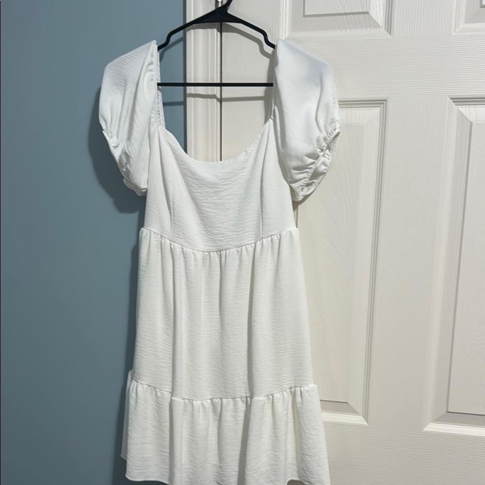 Altar'd State White Puff Sleeve Tiered Dress